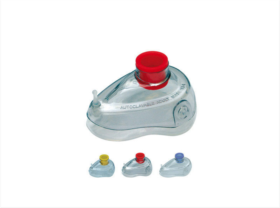 MASK WITH PLASTIC DOME AND INFLATABLE CUSHION Silicone mask (reusable). Available in 3 sizes.