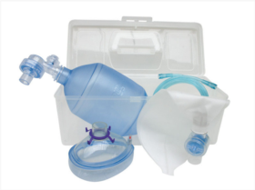 SILICONE RESUSCITATOR SET Consisting of: Resuscitation Bag, Mask, Reservoir Bag and O2-Tubing  supplied in a rigid transparent carrying case with PVC or Silicone Resuscitation Bags available in 3 sizes (Adult, Child, Infant)